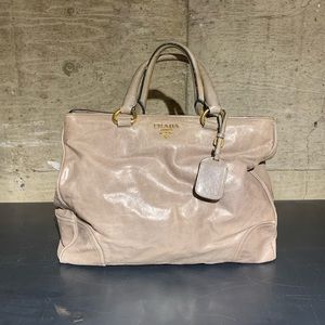 PRADA VINTAGE VITELLO DAINO GREY CALF LEATHER SATCHEL BAG